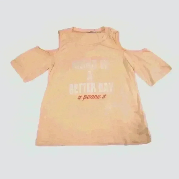 #PEACE# Small Cold Shoulder T-Shirt Short Sleeves Peach Pink Tee NEW WITH TAGS - Picture 3 of 8